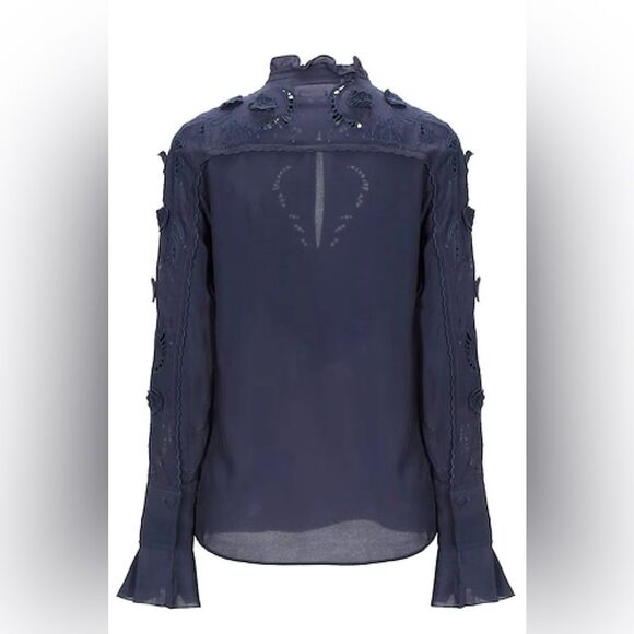 See By Chloe Blue Ruffled Bib Collar Blouse, US6 - Picture 6 of 16